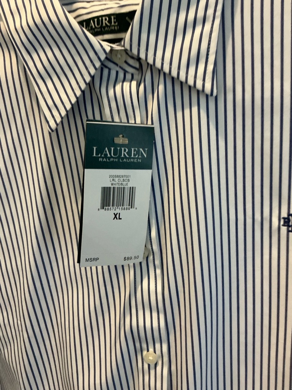 Lauren Ralph Lauren White Shirt with Navy Pinstripes - XL